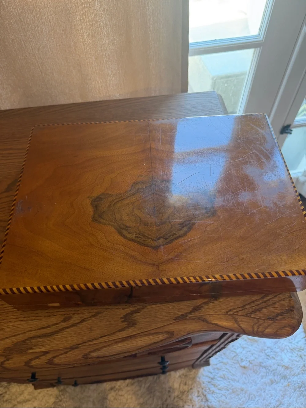 Vintage Wooden Inlay Jewelry Box - Brown & Tan